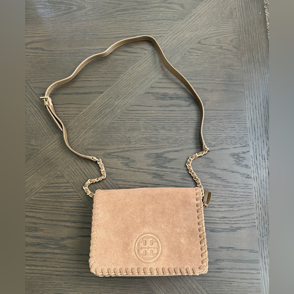 Brown suede Tory Burch purse